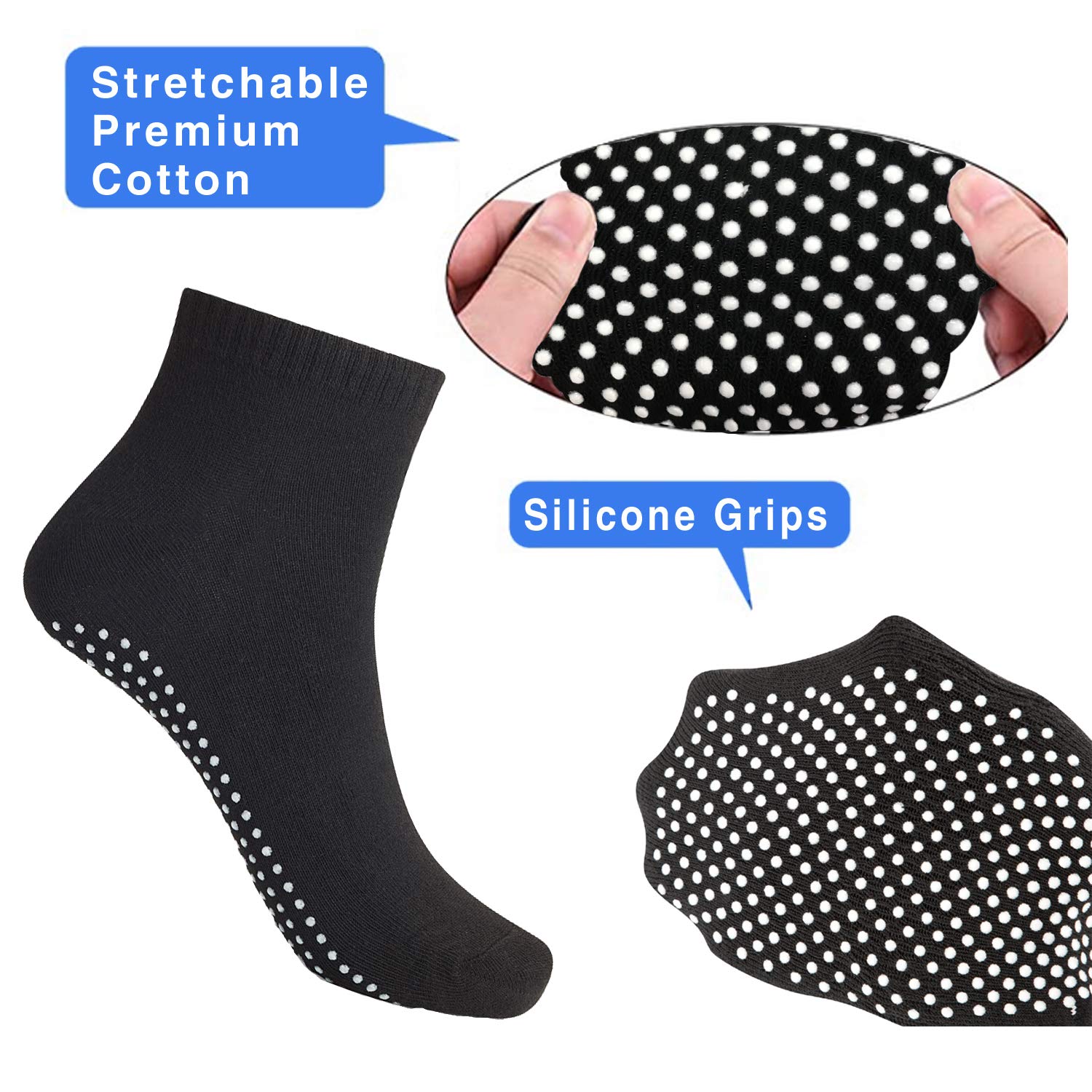 NEWCHAO Anti Slip Socks Non Skid Grip Socks,4 pairs Unisex for Yoga Home Workout Barre Pilates Pregnancy Hospital Men Women in Black and Grey