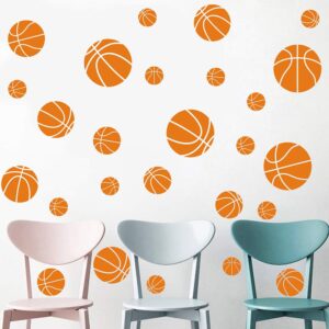 juekui set of 38pcs basketball sticker wall decals for kids rooms bedroom basketballer fans home decor 5 inch / 4 inch / 3 inch / 2 inch (orange)