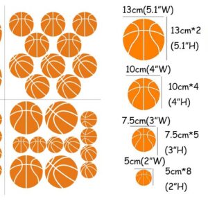 JUEKUI Set of 38pcs Basketball Sticker Wall Decals for Kids Rooms Bedroom Basketballer Fans Home Decor 5 inch / 4 inch / 3 inch / 2 inch (Orange)