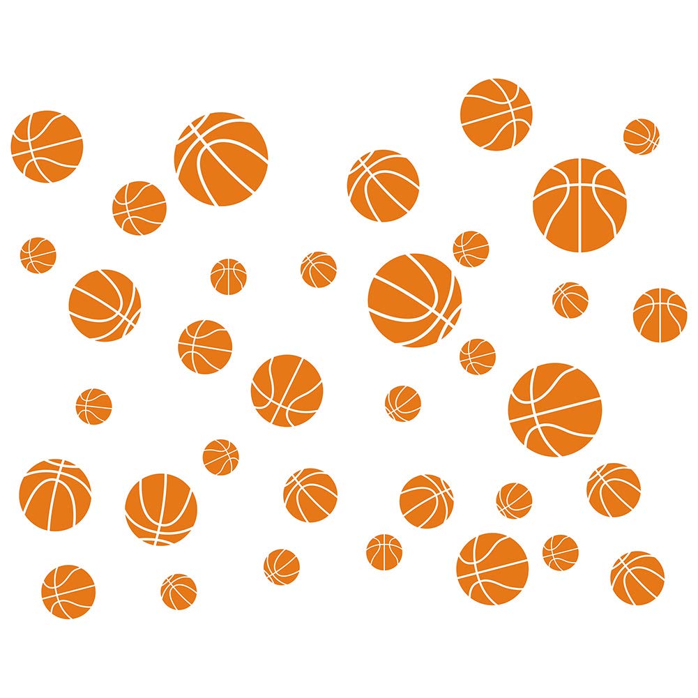 JUEKUI Set of 38pcs Basketball Sticker Wall Decals for Kids Rooms Bedroom Basketballer Fans Home Decor 5 inch / 4 inch / 3 inch / 2 inch (Orange)