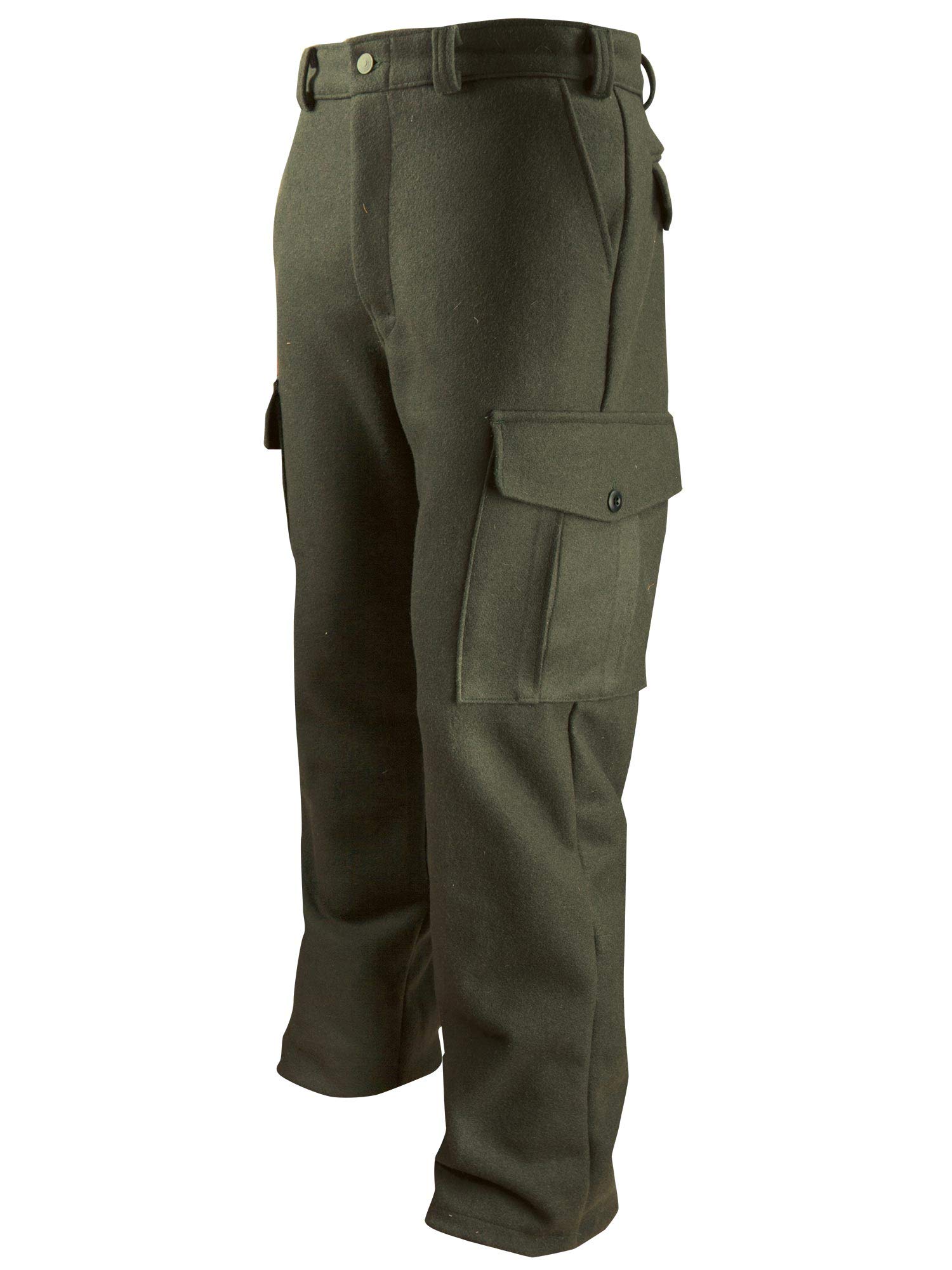 Regular and Big and Tall Merino Wool Hunting and Shooting Cargo Pants to Size 52 Made in Canada (Green, 34" Waist / 33" Length)