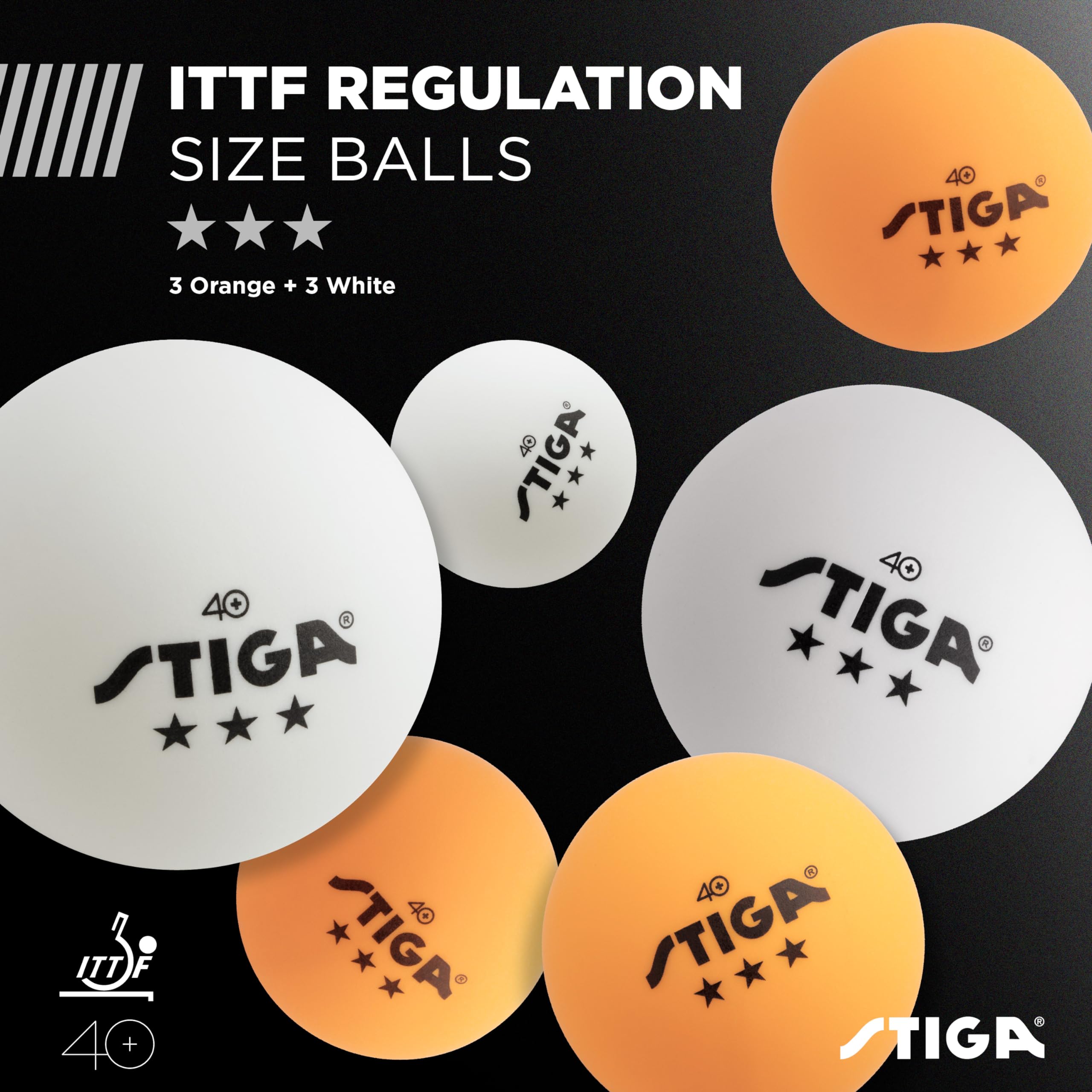 STIGA Performance 4 Player Ping Pong Paddle Set of 4 – Table Tennis Rackets, 6 – 3 Star Orange and White Balls