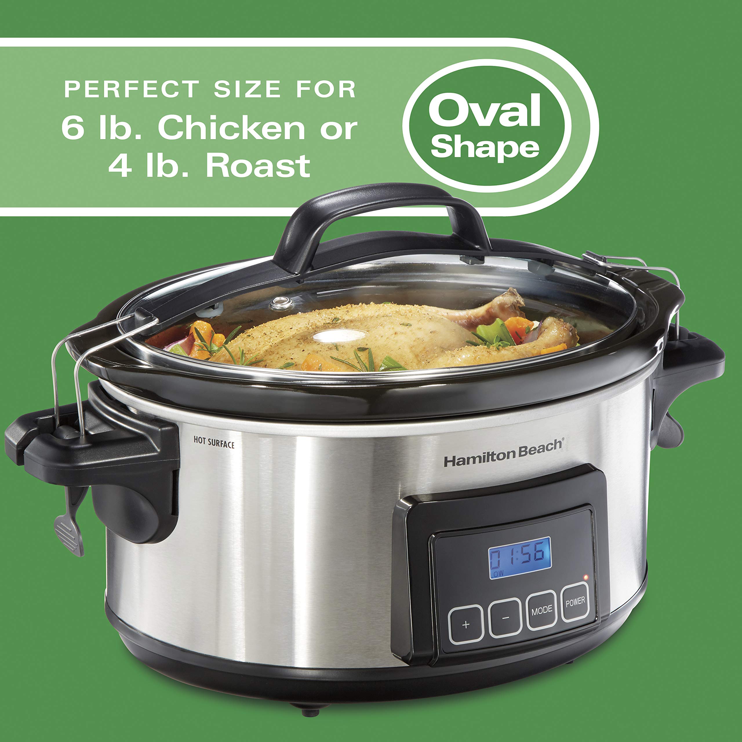 Hamilton Beach Portable 6-Quart Stay or Go Programmable Slow Cooker with Lid Lock, Stainless Steel (33561)