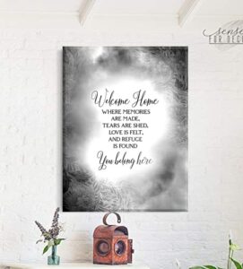 sense of art | welcome home where memories are made | home sign | wall signs with quotes | home sign decor |wall decor for living room | home wall decals | rustic art (grey, 30x40)…