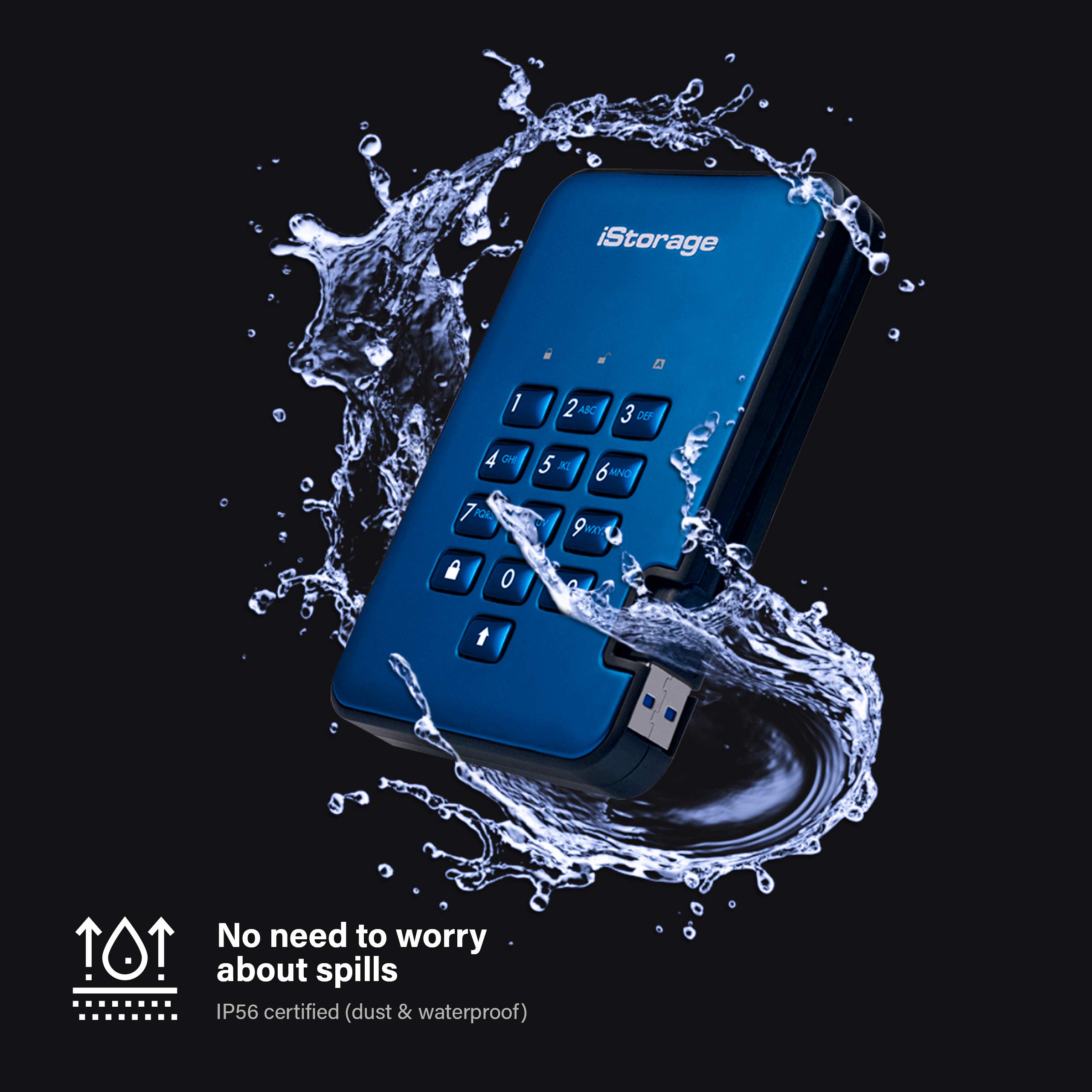 iStorage diskAshur2 SSD 8TB Blue | Secure portable solid state drive | Password protected | Dust & water resistant | Hardware Encryption