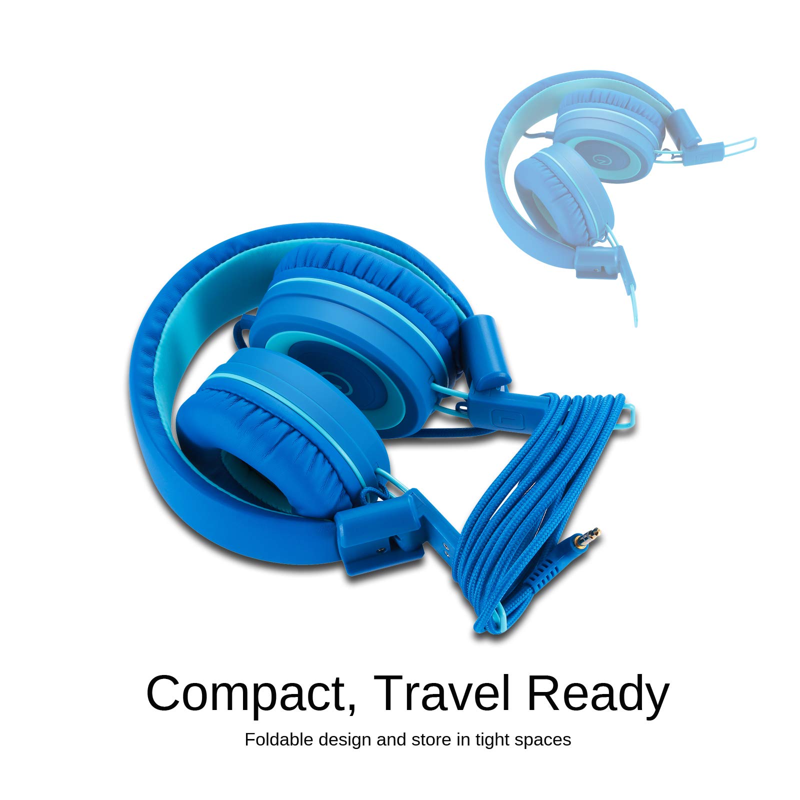 noot products Kids Headphones K11 Foldable Stereo Tangle-Free 5ft Long Cord 3.5mm Jack Plug in Wired On-Ear Headset for iPad/Amazon Kindle,Fire/Boy/Girl/School/Laptop/Tablet(Skyline Blue)