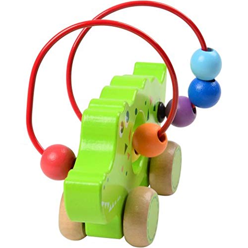 Constructive Playthings Set of Three Wooden Push Along Animal Bead Mazes Featuring 6" W. Alligator and 5 1/2" H. Giraffe for Ages 12 Months and Up