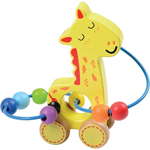 Constructive Playthings Set of Three Wooden Push Along Animal Bead Mazes Featuring 6" W. Alligator and 5 1/2" H. Giraffe for Ages 12 Months and Up