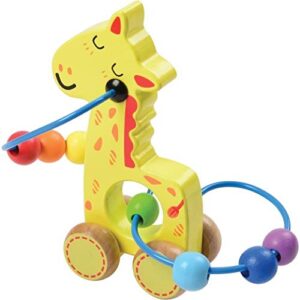 Constructive Playthings Set of Three Wooden Push Along Animal Bead Mazes Featuring 6" W. Alligator and 5 1/2" H. Giraffe for Ages 12 Months and Up