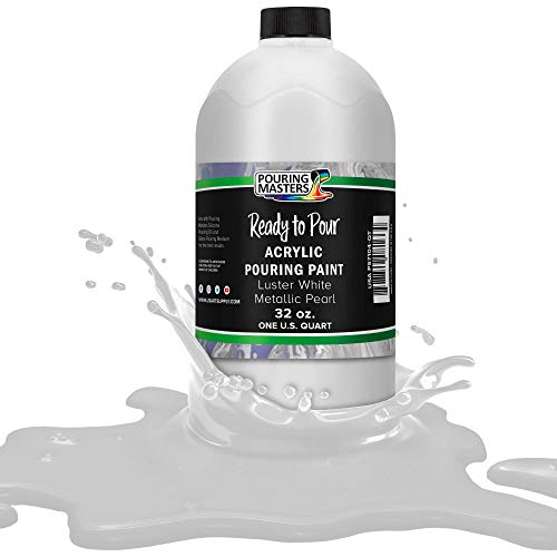 Pouring Masters Luster White Metallic Pearl Acrylic Ready to Pour Pouring Paint – Premium 32-Ounce Pre-Mixed Water-Based - For Canvas, Wood, Paper, Crafts, Tile, Rocks and more