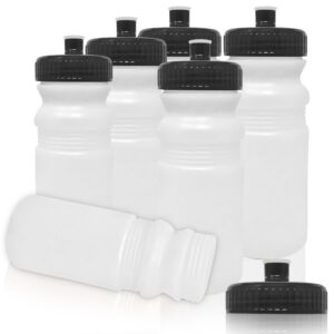 csbd 20 oz sports water bottles, 6 pack, reusable no bpa plastic, pull top leakproof drink spout, blank diy customization for business branding, fundraises, or fitness frost bottle black lids