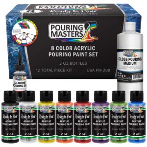 u.s. art supply pouring masters 8 color ready to pour acrylic pouring paint set - premium pre-mixed high flow 2-ounce bottles - for canvas, wood, paper, crafts, tile, rocks and more