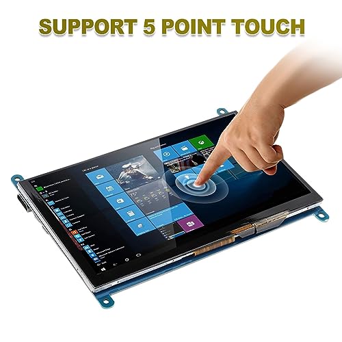 ASHATA 7 Inch Capacitive Touchscreen Monitor, 1024X600 LCD Display Screen, Support 5 Point Touch, Portable Monitor for, for Win7 Win8 Win10 System, Drive Free