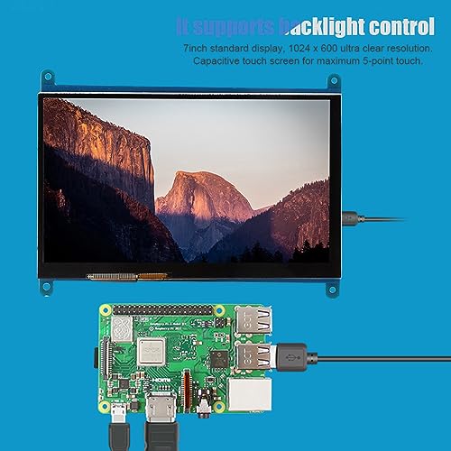 ASHATA 7 Inch Capacitive Touchscreen Monitor, 1024X600 LCD Display Screen, Support 5 Point Touch, Portable Monitor for, for Win7 Win8 Win10 System, Drive Free