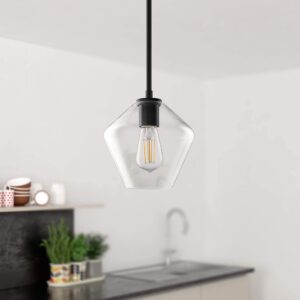 Linea di Liara Macaria Modern Glass Farmhouse Pendant Lighting for Kitchen Island and Over Sink Lighting Fixtures Matte Black Pendant Light Hanging Ceiling Light Angled Clear Glass Shade, UL Listed