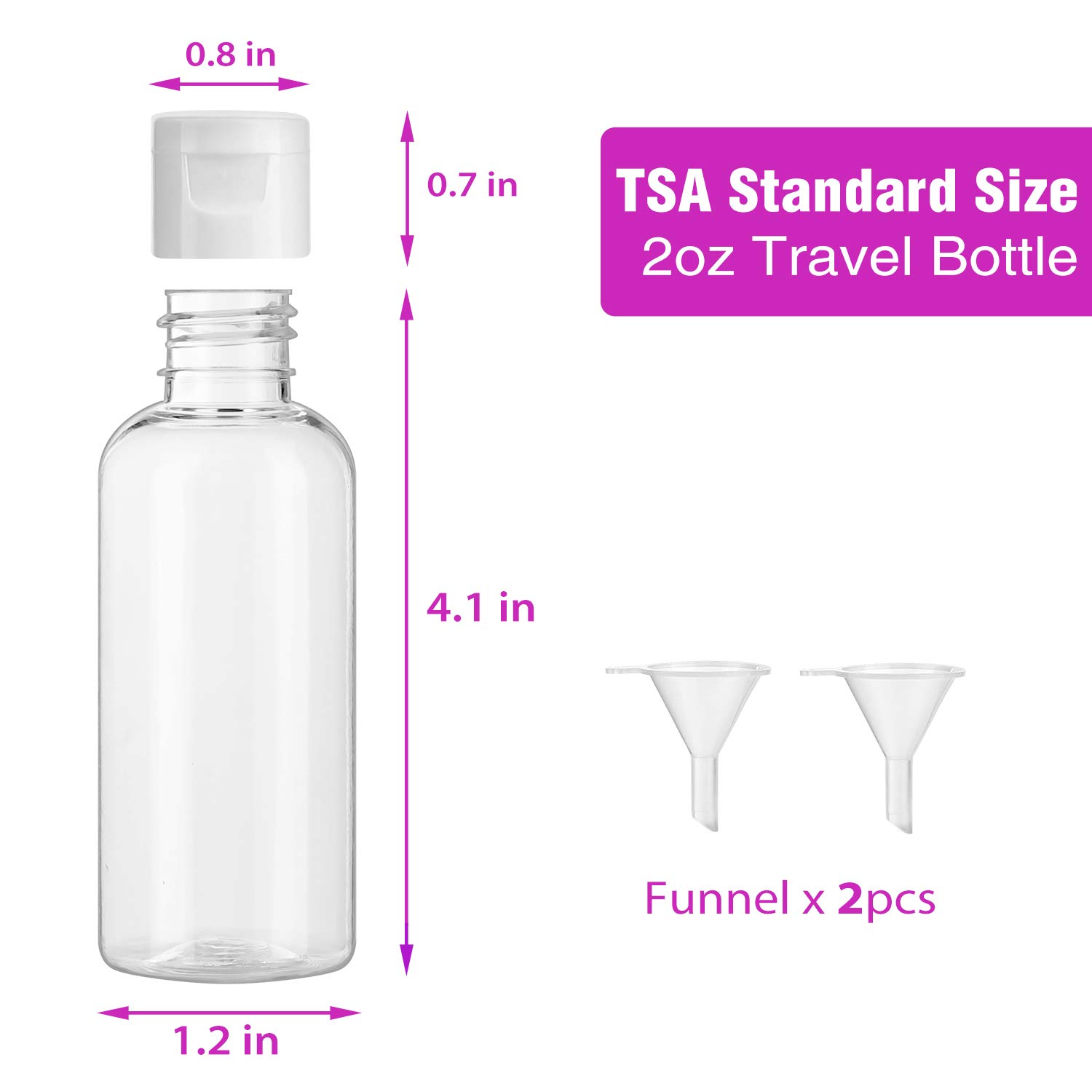 Dabacc 30 Pcs 2 oz Clear Plastic Empty Bottles, Travel Size Bottles with Flip Cap Small Bottles for Liquids Toiletries Shampoo Lotion Conditioner