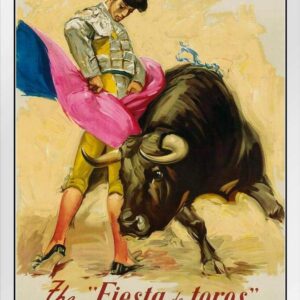 Spain The Fiesta De Toros Bullfighter Matador Vintage Illustration Travel Art Deco Vintage French Wall Art Nouveau 1920 French Advertising Vintage Poster Prints White Wood Framed Art Poster 14x20