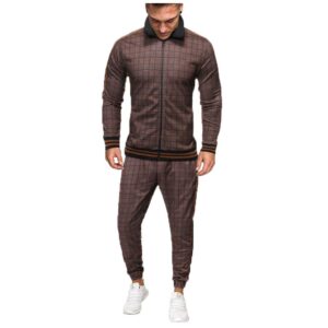 vezad store mens plaid 2pc zipper tracksuit,autumn printed sweatshirt top pants sets sports suit tracksuit