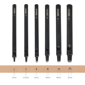 owden professional 6pcs. leather hollow punch set. size: 1.0-5.0mm for leather belt, watch band and leather strap gasket. with a free mini cutting mat.