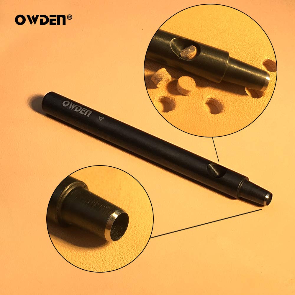 OWDEN Professional 6Pcs. Leather Hollow Punch Set. Size: 1.0-5.0mm for Leather Belt, Watch Band and Leather Strap Gasket. with a Free Mini Cutting mat.