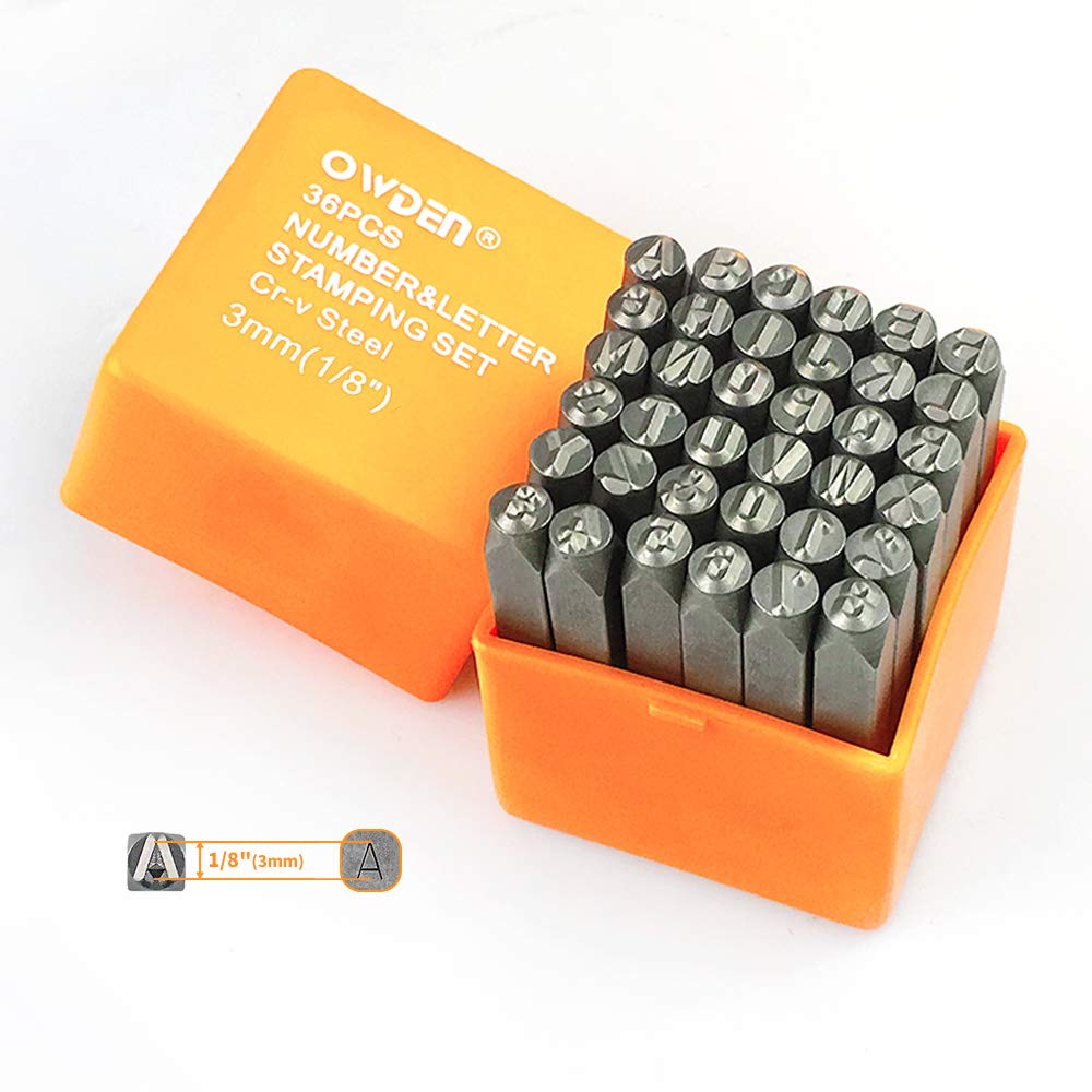 OWDEN Professional 36Pcs. Steel Metal Stamping Tool Set,(1/8”) 3mm,Steel Number and Letter Punch Set,Alloy Steel Made HRC 58-62 for Jewelry Craft Stamping.