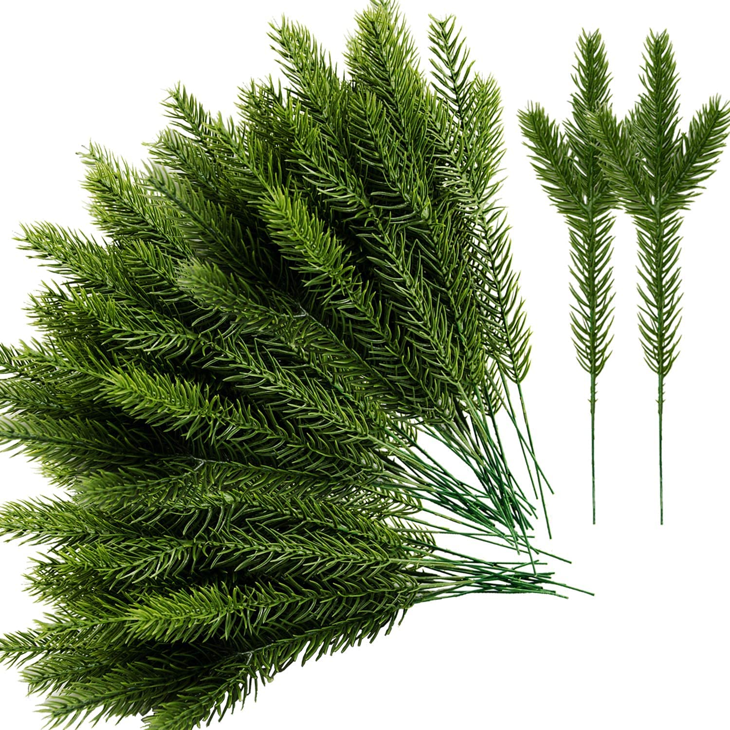 Alpurple 45 Packs Artificial Pine Needles Branches Garland-10.2x2.5 Inch Green Plants Pine Needles,Fake Greenery Pine Picks for DIY Garland Wreath Christmas Embellishing and Home Garden Decoration