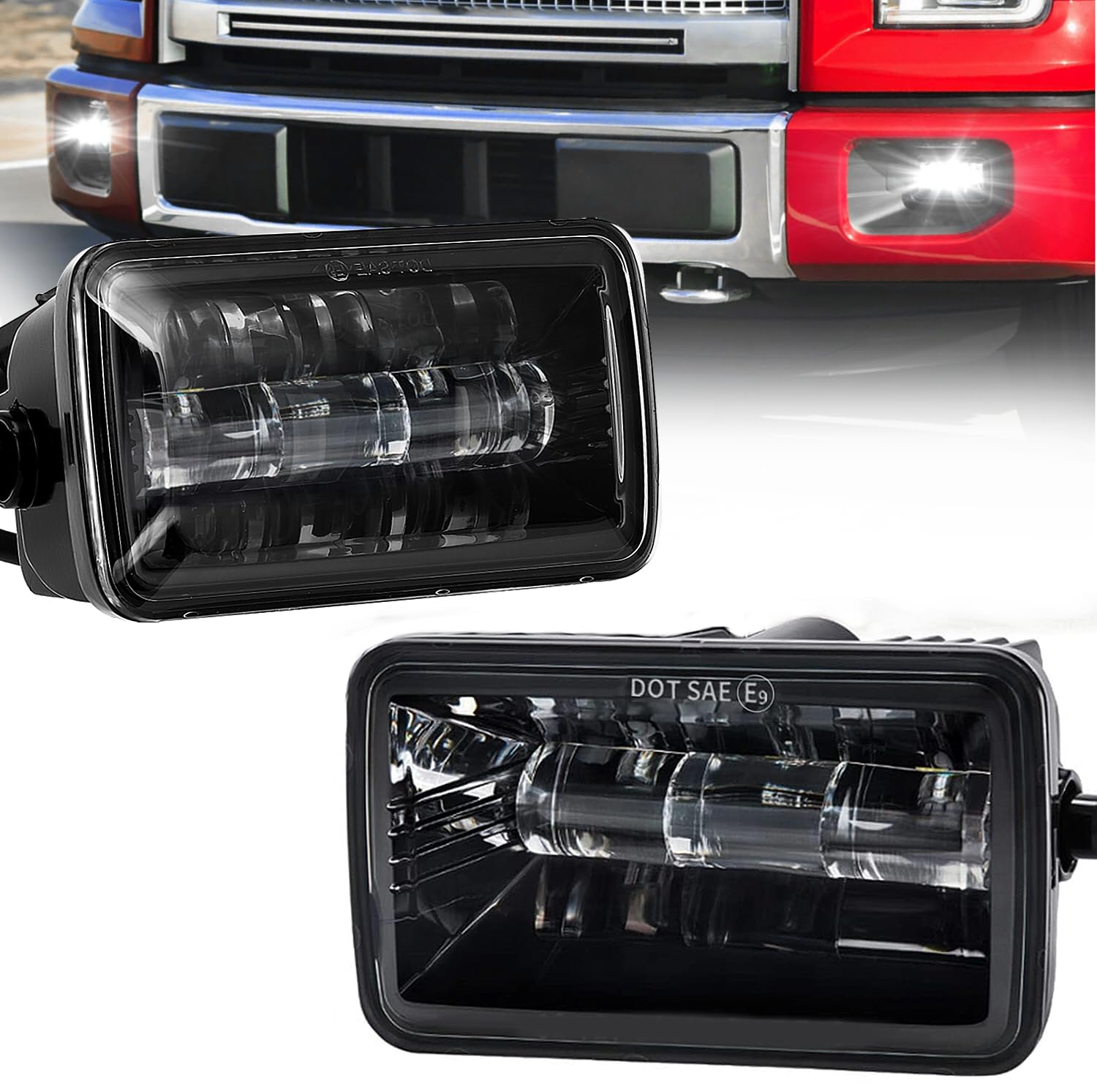 Tugwuetlwu Upgraded LED Fog Lights Compatible w/Ford F150 2015-2020 Super Duty, Rectangular Bumper Truck Driving Lamp Set Assembly Kit - Black [DOT Approved] [Plug n Play][Waterproof]