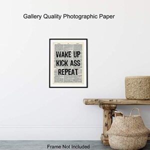 Motivational Wake Up Dictionary Art, Wall Decor Picture - 8x10 Upcycled Home Decoration Poster Print for Office, Apartment, Living Room, Gym, Studio - Inspirational Gift for Entrepreneur, Athlete