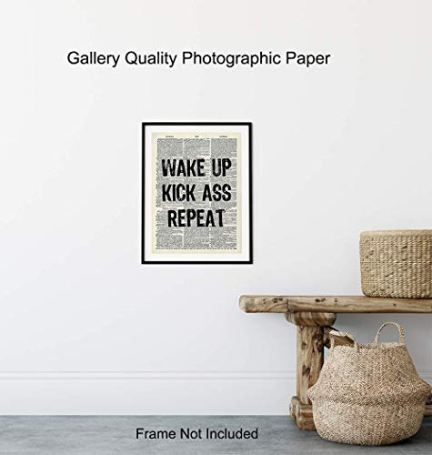 Motivational Wake Up Dictionary Art, Wall Decor Picture - 8x10 Upcycled Home Decoration Poster Print for Office, Apartment, Living Room, Gym, Studio - Inspirational Gift for Entrepreneur, Athlete