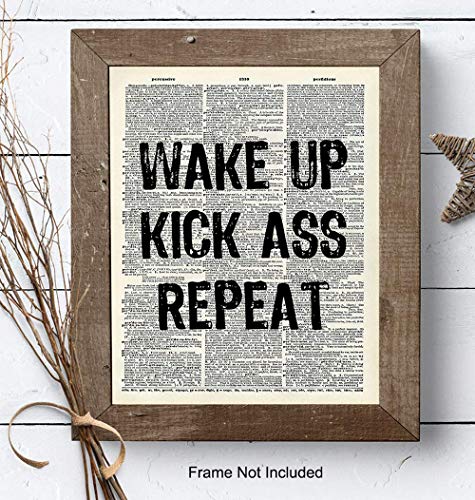 Motivational Wake Up Dictionary Art, Wall Decor Picture - 8x10 Upcycled Home Decoration Poster Print for Office, Apartment, Living Room, Gym, Studio - Inspirational Gift for Entrepreneur, Athlete