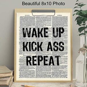 Motivational Wake Up Dictionary Art, Wall Decor Picture - 8x10 Upcycled Home Decoration Poster Print for Office, Apartment, Living Room, Gym, Studio - Inspirational Gift for Entrepreneur, Athlete