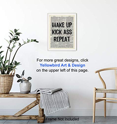 Motivational Wake Up Dictionary Art, Wall Decor Picture - 8x10 Upcycled Home Decoration Poster Print for Office, Apartment, Living Room, Gym, Studio - Inspirational Gift for Entrepreneur, Athlete