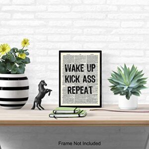 Motivational Wake Up Dictionary Art, Wall Decor Picture - 8x10 Upcycled Home Decoration Poster Print for Office, Apartment, Living Room, Gym, Studio - Inspirational Gift for Entrepreneur, Athlete