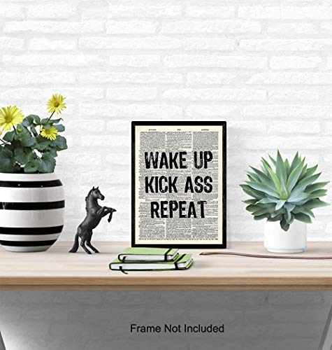 Motivational Wake Up Dictionary Art, Wall Decor Picture - 8x10 Upcycled Home Decoration Poster Print for Office, Apartment, Living Room, Gym, Studio - Inspirational Gift for Entrepreneur, Athlete