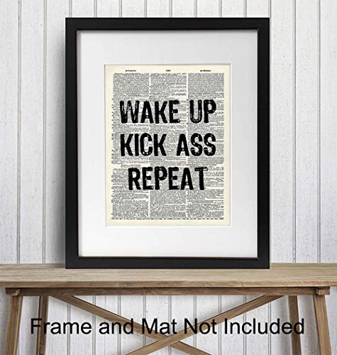 Motivational Wake Up Dictionary Art, Wall Decor Picture - 8x10 Upcycled Home Decoration Poster Print for Office, Apartment, Living Room, Gym, Studio - Inspirational Gift for Entrepreneur, Athlete