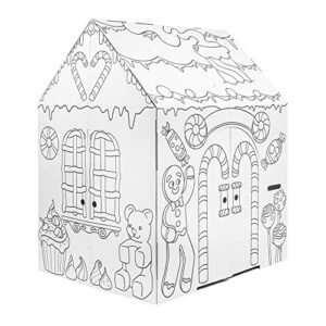 easy playhouse gingerbread house - kids art & craft for indoor fun, color favorite holiday sweets & winter friends– decorate & personalize a cardboard fort, 32" x 26. 5" x 40. 5"