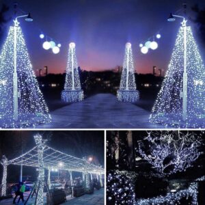 XTF2015 105ft 300 LED Christmas String Lights, End-to-End Plug 8 Modes Christmas Lights - UL Certified - Outdoor Indoor Fairy Lights Christmas Tree, Patio, Garden, Party, Wedding, Holiday (Cool White)