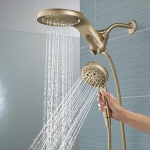 Delta Faucet HydroRain 5-Spray H2Okinetic Dual Shower Head with Handheld Spray, Gold Shower Head with Hose, Handheld Shower Heads, 2.5 GPM Flow Rate, Champagne Bronze 58680-CZ25