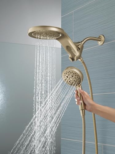 Delta Faucet HydroRain 5-Spray H2Okinetic Dual Shower Head with Handheld Spray, Gold Shower Head with Hose, Handheld Shower Heads, 2.5 GPM Flow Rate, Champagne Bronze 58680-CZ25