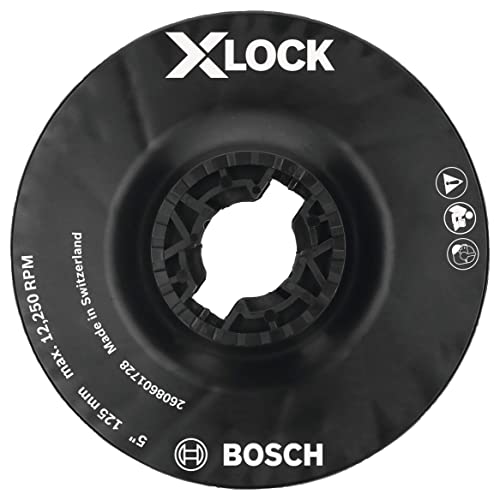 BOSCH MGX0500 5 In. X-LOCK Backing Pad with X-LOCK Clip - Medium Hardness, Use with Fiber Discs, for Applications in Metal Surface Finishing, Weld Blending, Rust Removal