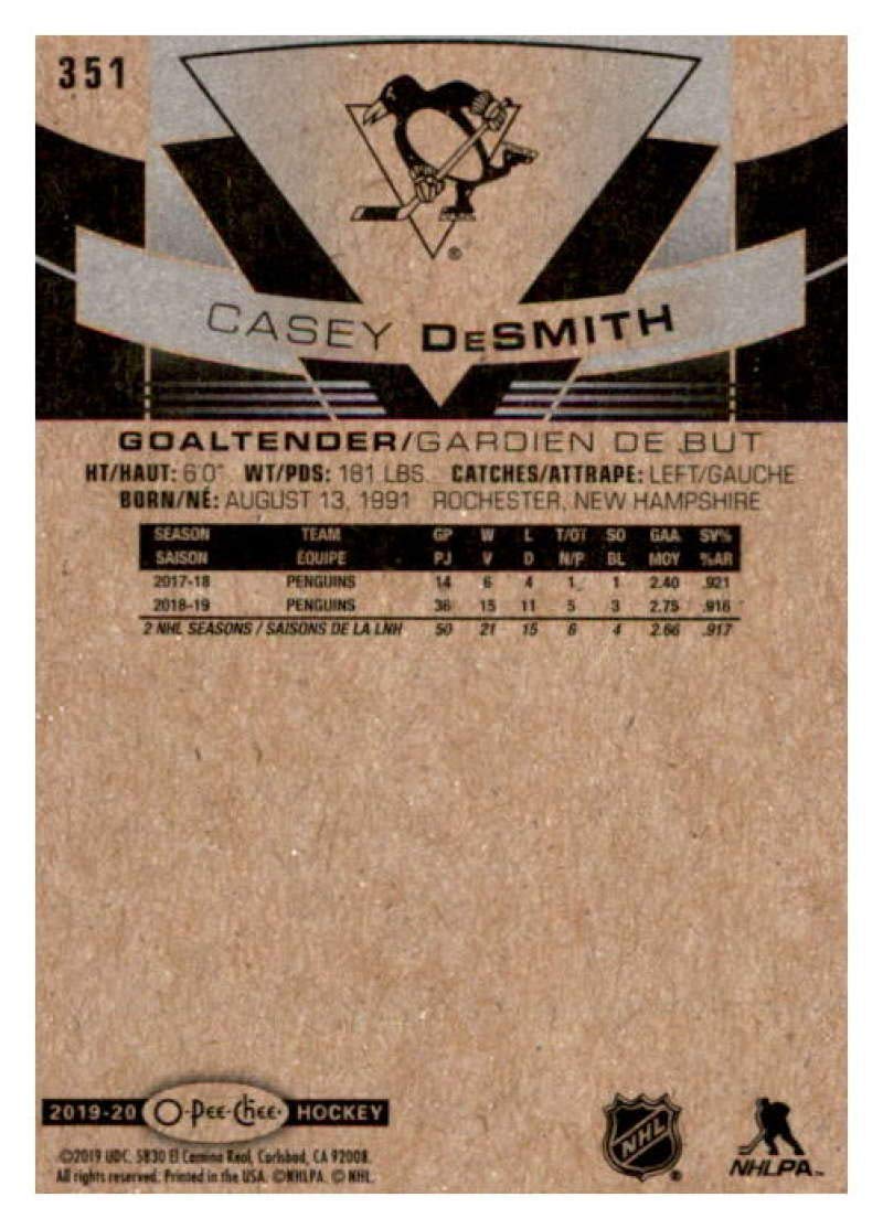 2019-20 O-Pee-Chee #351 Casey DeSmith Pittsburgh Penguins NHL Hockey Trading Card