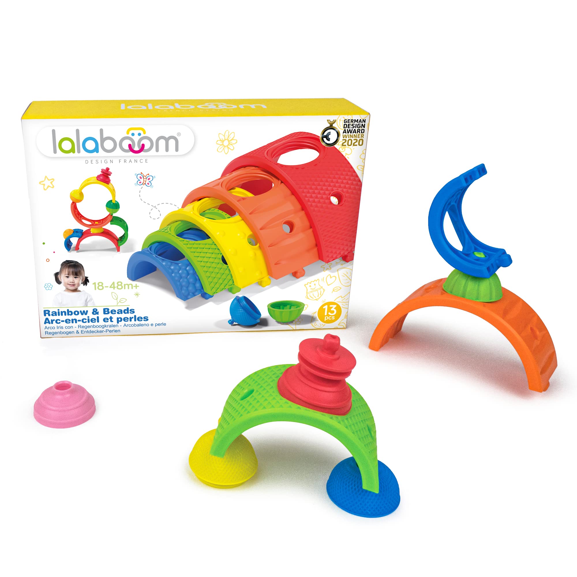 Lalaboom - 13 Piece Rainbow Arches and Baby Toddler Beads to Assemble - Montessori Educational Shape and Color STEM Construction Toy 18 Months to 4 Years - BL720, Multicolor, Medium