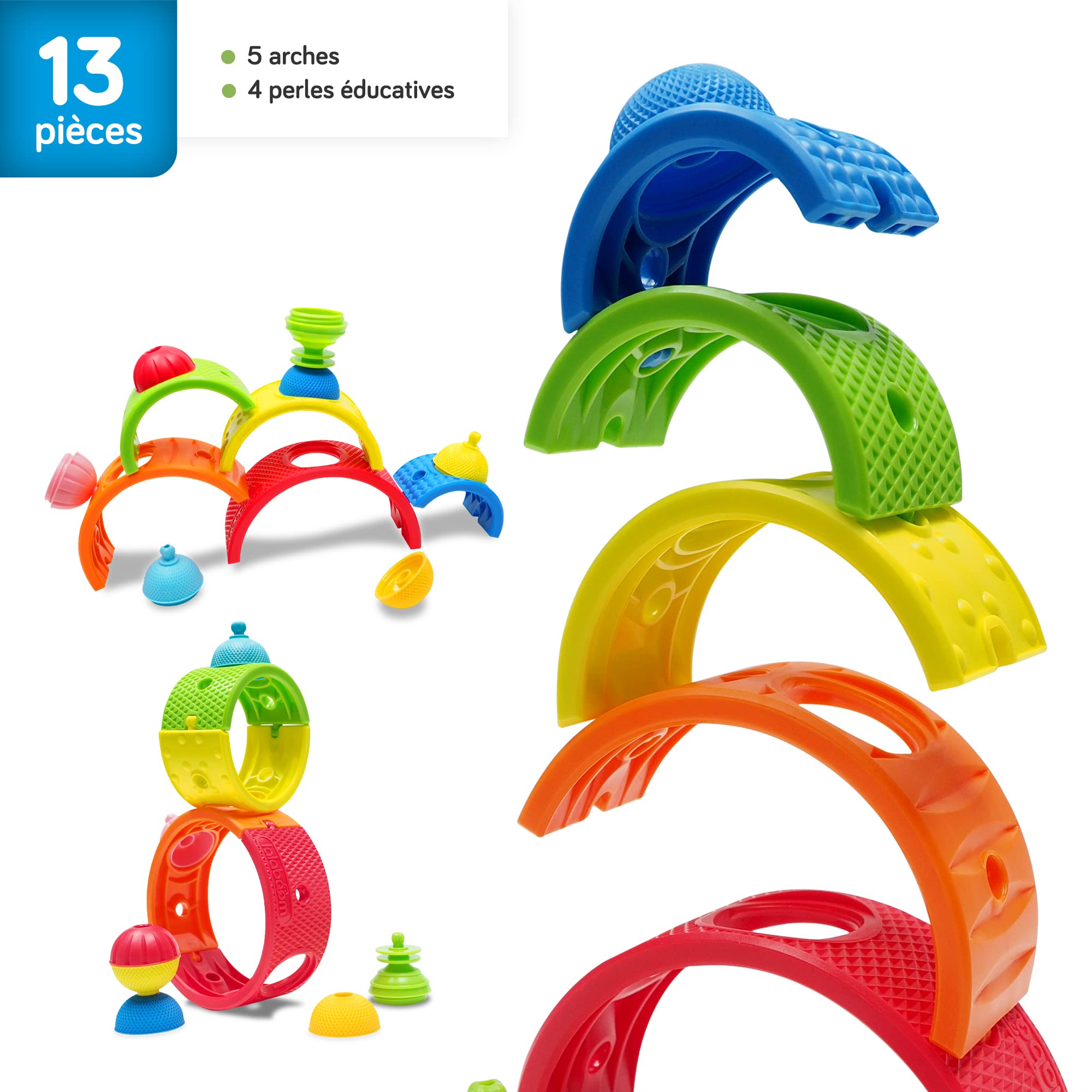 Lalaboom - 13 Piece Rainbow Arches and Baby Toddler Beads to Assemble - Montessori Educational Shape and Color STEM Construction Toy 18 Months to 4 Years - BL720, Multicolor, Medium