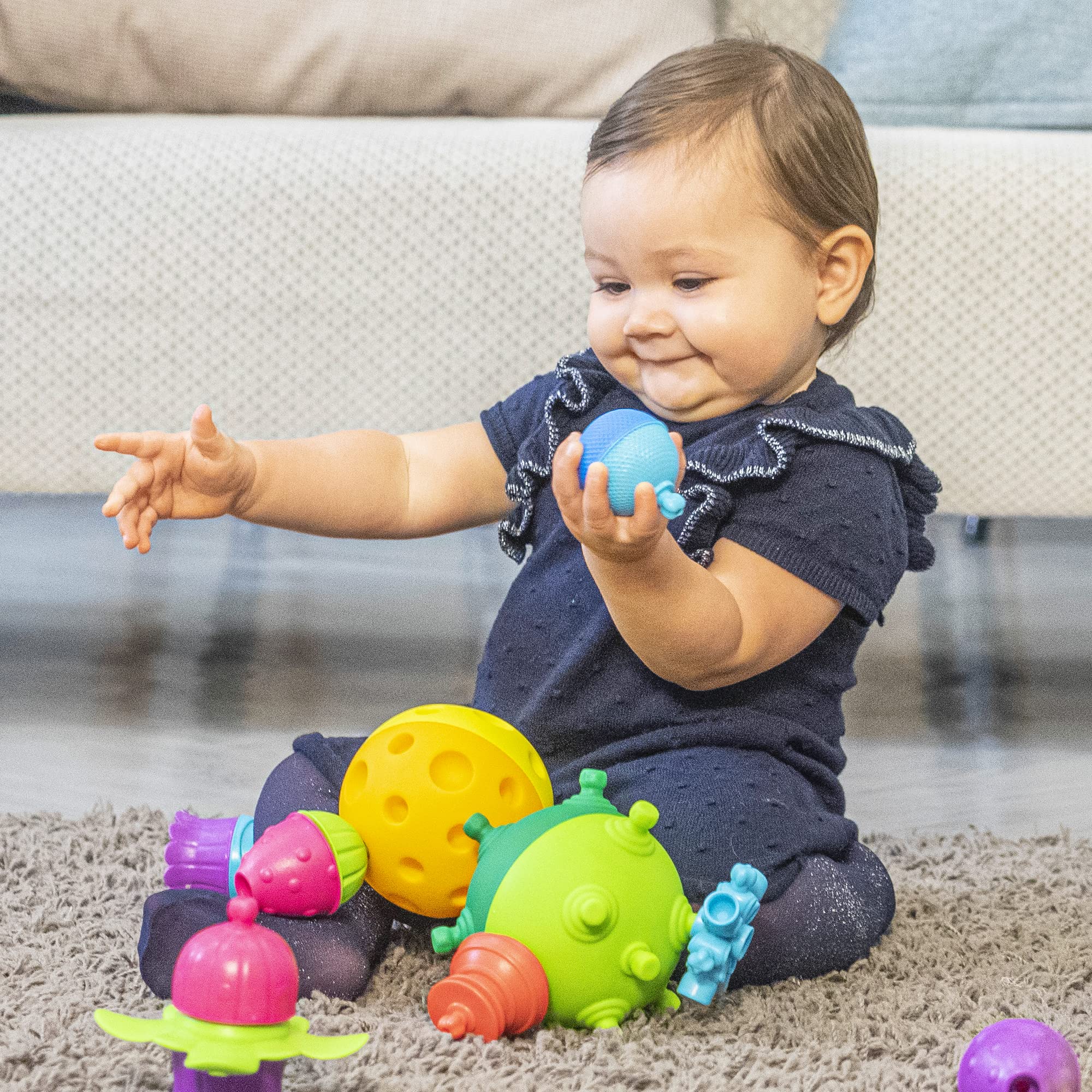 Lalaboom - 12 Piece Sensory Baby Toddler Balls and Montessori Educational Shape and Color STEM Construction Toy 10 Months to 3 Years - BL900, Multicolor