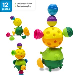 Lalaboom - 12 Piece Sensory Baby Toddler Balls and Montessori Educational Shape and Color STEM Construction Toy 10 Months to 3 Years - BL900, Multicolor