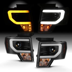 akkon - fits 2009-2014 ford f-150 switchback led tube turn signal drl [halogen type] projector headlights pair left+right