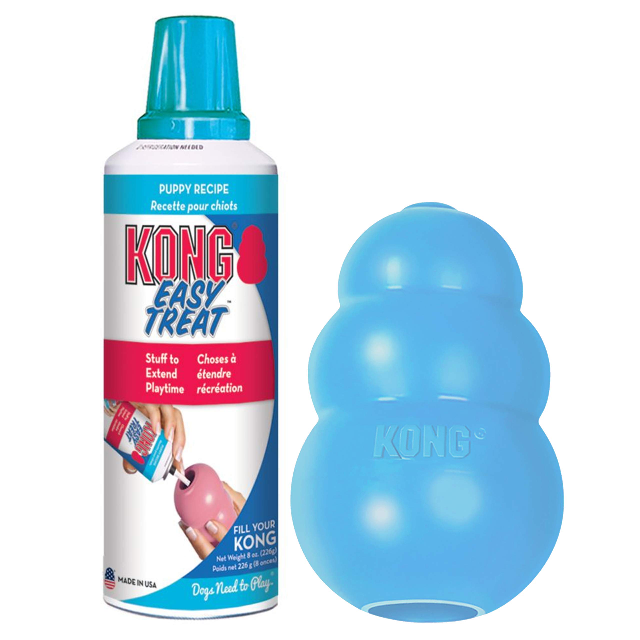 KONG - Puppy Toys for Teething with Puppy Easy Treat Stuffing (Colors May Vary) - for Medium Puppies