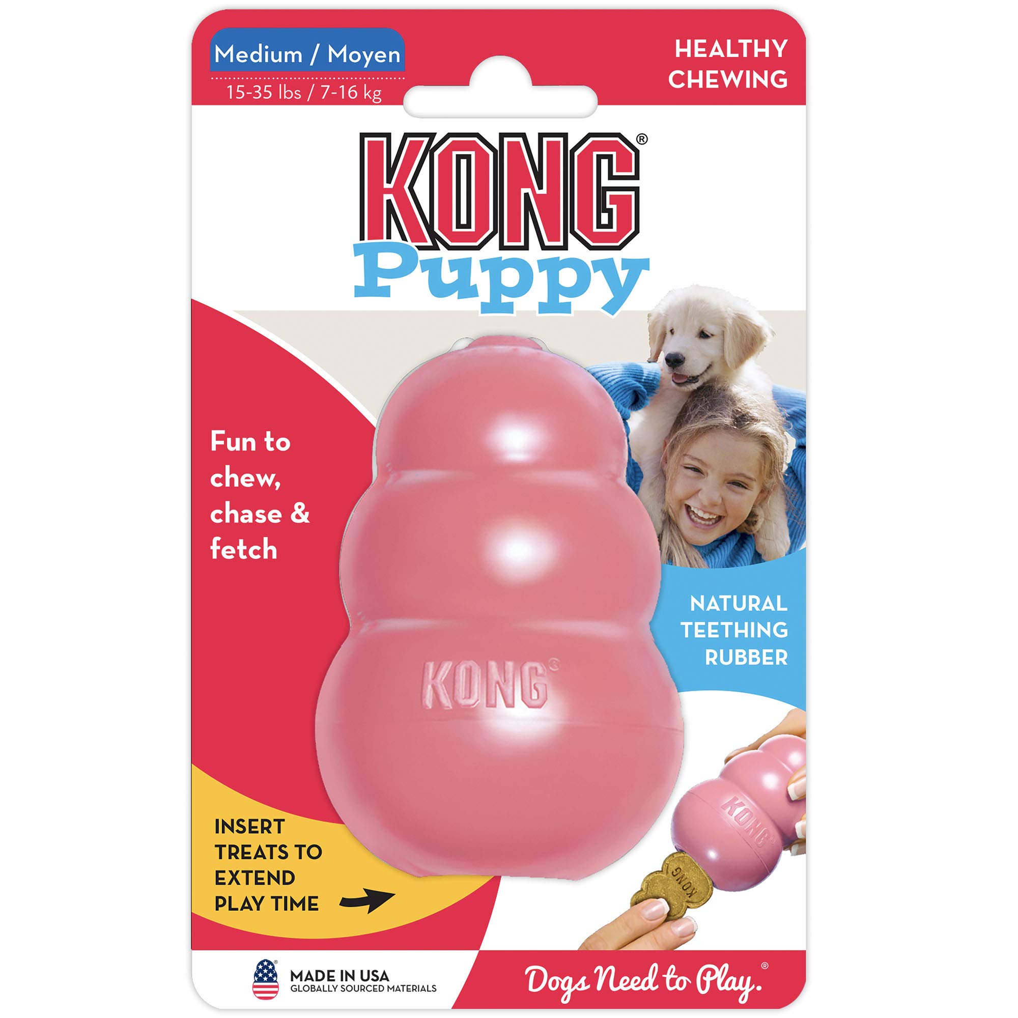 KONG - Puppy Toys for Teething with Puppy Easy Treat Stuffing (Colors May Vary) - for Medium Puppies