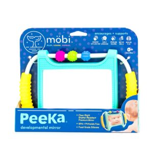 MOBI PEEKA TUMMY TIME MIRROR - Baby Essentials for your baby - Tummy Time Mat - Baby Toy 0-6 months - Shatterproof Mirror for Baby BPA + Phthalate Free Food Grade Silicone - Baby Mirror Tummy Time Toy