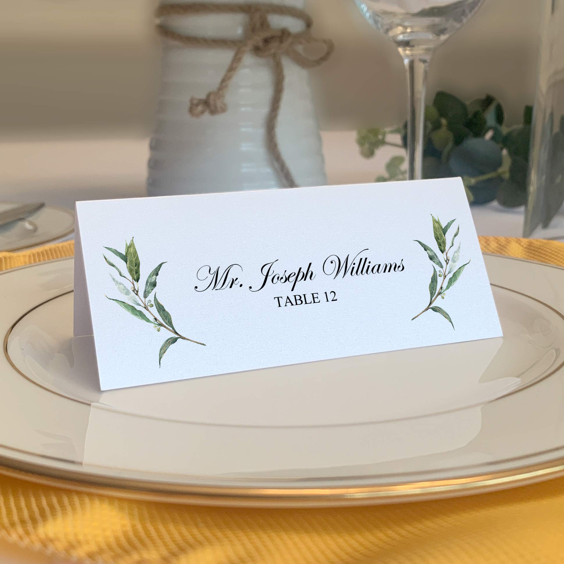 Laurel Wreath and Greenery Corner Printable Place Cards, Set of 60 (10 Sheets), Laser & Inkjet Printers - Wedding, Party, Dinner, and Special Events - Made in The USA